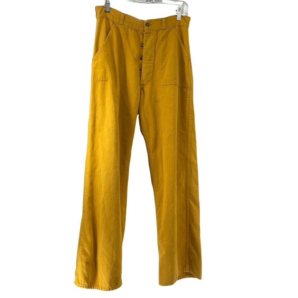 Unbranded Men's Pants Workwear Herringbone Mustard Yellow Cotton 32x30